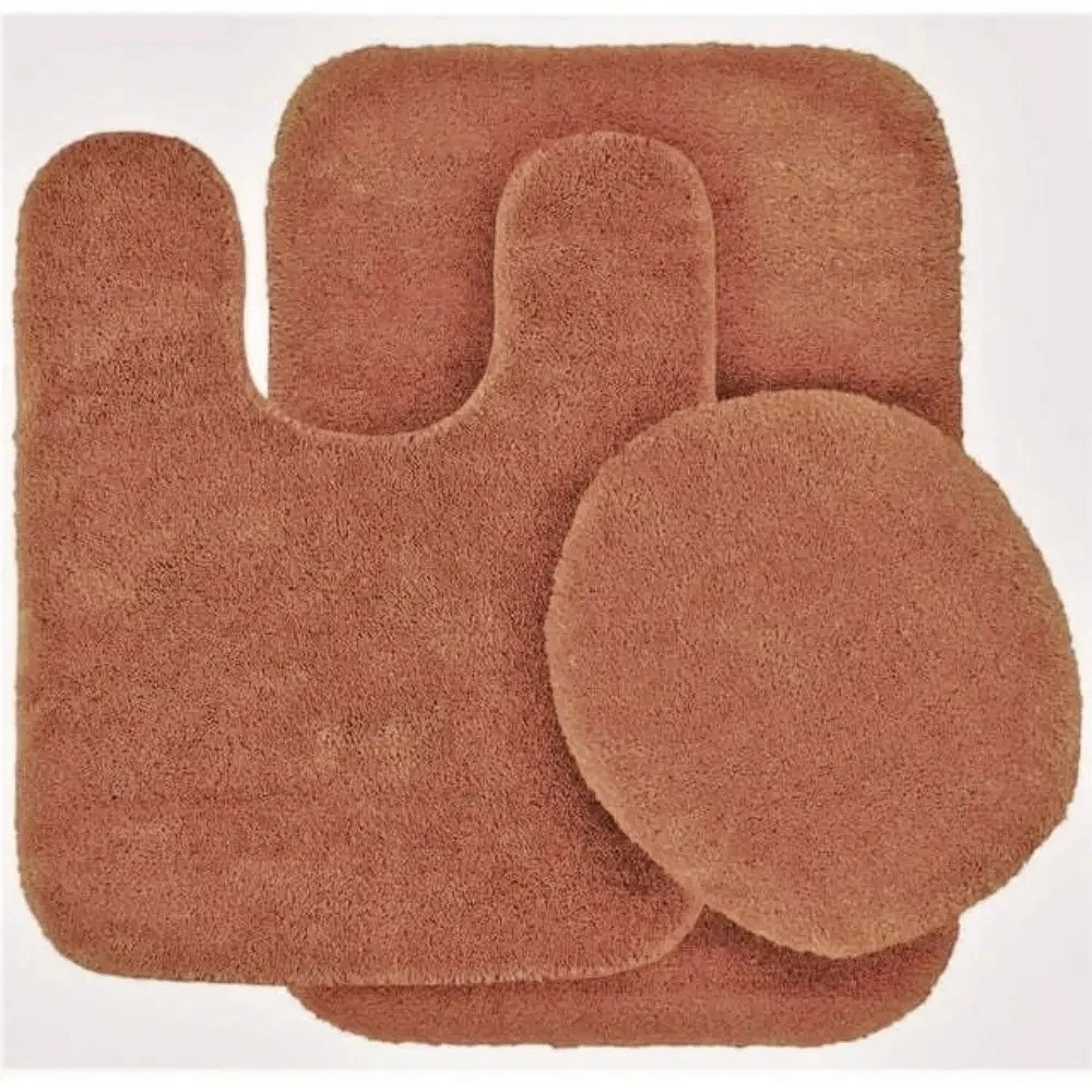 Gorgeous Home Linen 3-Count Bath Rug Set, Solid Rust Brick, 18"x28", Non-Slip Backing