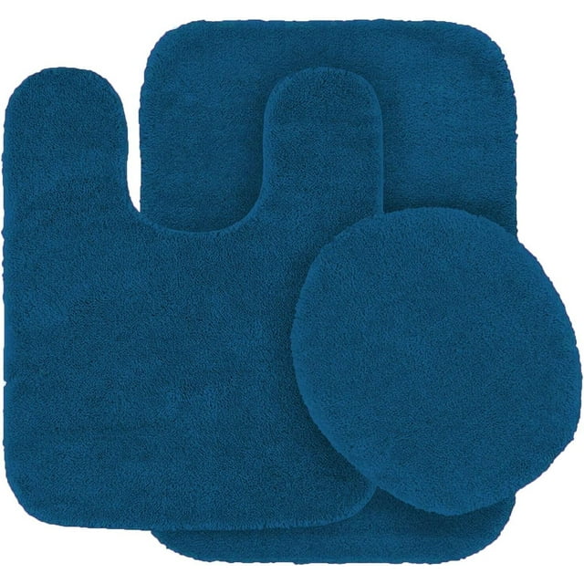 Luxury 3Piece Royal Blue Bath Mat Set, Nonslip with Toilet Lid Cover