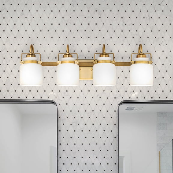 Luxury Transitional Bath Light, Small Size: 9.125''H x 7.125''W, with Modern Farmhouse Style Elements, Vintage Brass Finish, UHP4550 from the Bowman Collection by Urban Ambiance