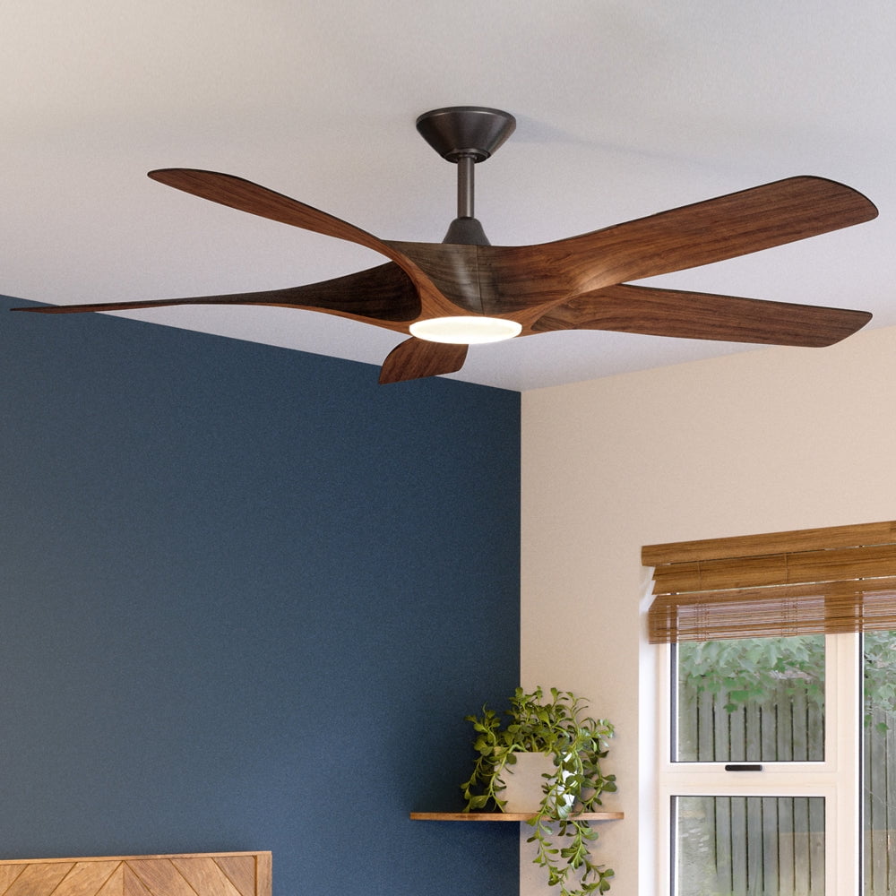 60'' Koa Woodgrain Smart Ceiling Fan with LED Light
