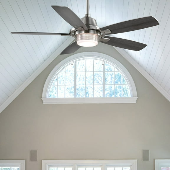 Luxury Transitional Ceiling Fan, Large Size: 15''H x 52''W, with Casual Style Elements, Brushed Nickel Finish, UHP9420 from the Luxembourg Collection by Urban Ambiance