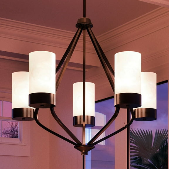 Luxury Transitional Indoor Chandelier, 23''H x 27.375''W, with Modern Style Elements, Contemporary Design, Midnight Black Finish and Glass, UHP2305