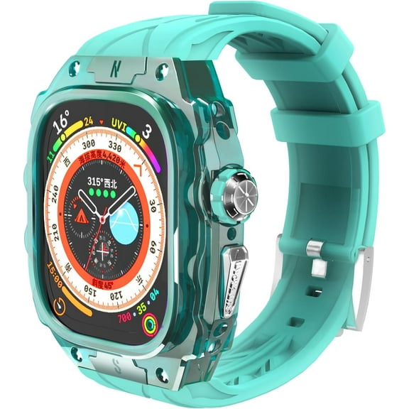 Luxury Translucent Smartwatch Case for Apple Watch Ultra 49mm, Fully wrapped lightweight rugged case with band, silicon strap stainless steel buttons protective cover for Apple Watch Ultra 2 49mm men