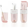 thumbnail image 1 of Luxury Transparent Pink Plastic Travel Toothbrush Holder Case with Cover, Portable Travel Toothbrush Cup, Storage Container for School Camping Business Trip Bathroom, 1 of 9