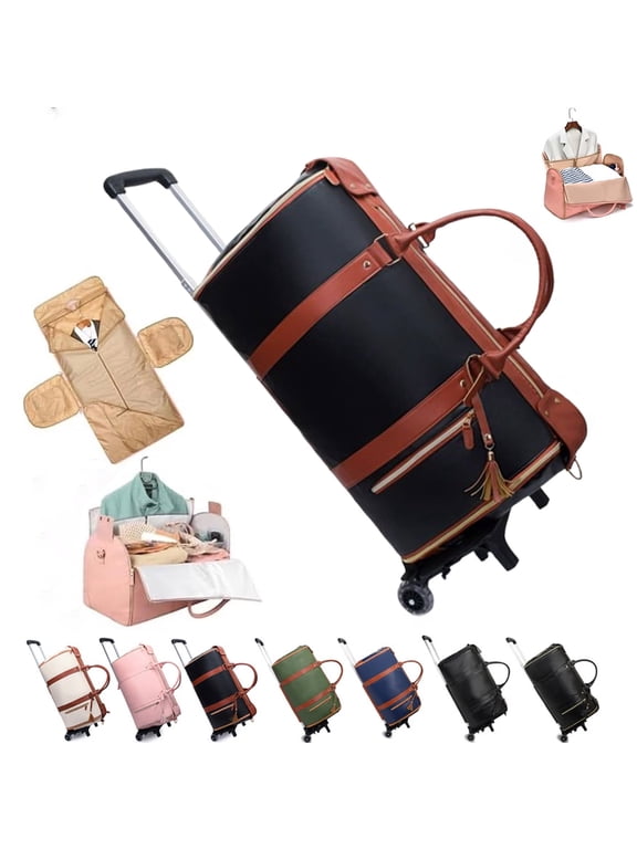 Luxury Travel Bag with Trolley Glide Wheels, New foldable Travel Bag 2.0 with Wheels, Multifunctional 2 in 1 Lightweight Expandable Duffel with Trolley Glide Wheels for Airplane (D, With wheels)