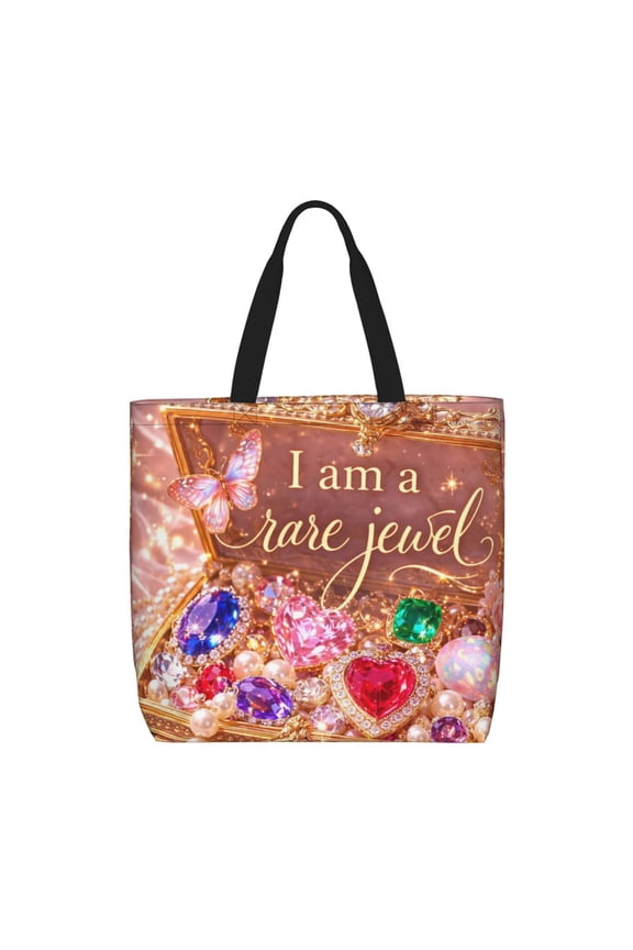 Luxury Treasure Chest And Gem Custom Polyester Tote Bag Blank, Reusable Shopping Shoulder Bag