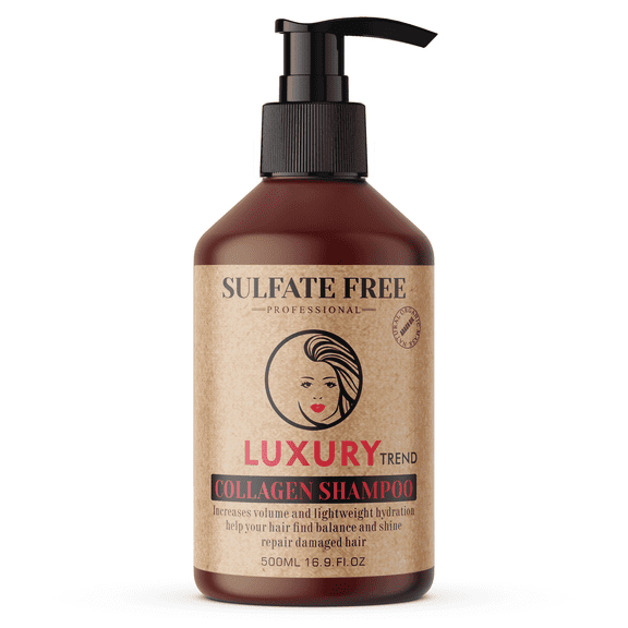 Luxury Trend Collagen Shampoo Sulfate Free for Dry & Damaged Hair, Deep Hydration & Repair, 16 oz