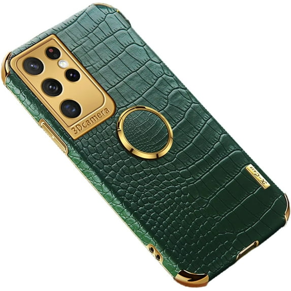 Luxury Trend Crocodile Pattern TPU Phone case with Metal Ring Bracket for Samsung Galaxy A12 A13 A22 A23 A32 A42 4G 5G Shell Edge Reinforced Shockproof Back Cover(Green,A13 5G)
