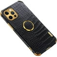 thumbnail image 1 of Luxury Trend Crocodile Pattern TPU Phone case with Metal Ring Bracket for iPhone Plus Pro Max 15 Edge Reinforced Shockproof Protective Back Cover Black, 1 of 8