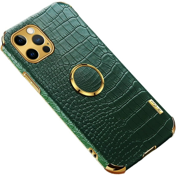 Luxury Trend Crocodile Pattern TPU Phone case with Metal Ring Bracket for iPhone Plus Pro Max 15 Edge Reinforced Shockproof Protective Back Cover Green