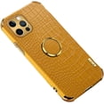 thumbnail image 1 of Luxury Trend Crocodile Pattern TPU Phone case with Metal Ring Bracket for iPhone Plus Pro Max 15 Edge Reinforced Shockproof Protective Back Cover Yellow, 1 of 8