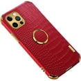 thumbnail image 1 of Luxury Trend Crocodile Pattern TPU Phone case with Metal Ring Bracket for iPhone Plus Pro Max 15 Edge Reinforced Shockproof Protective Back Cover Red, 1 of 8