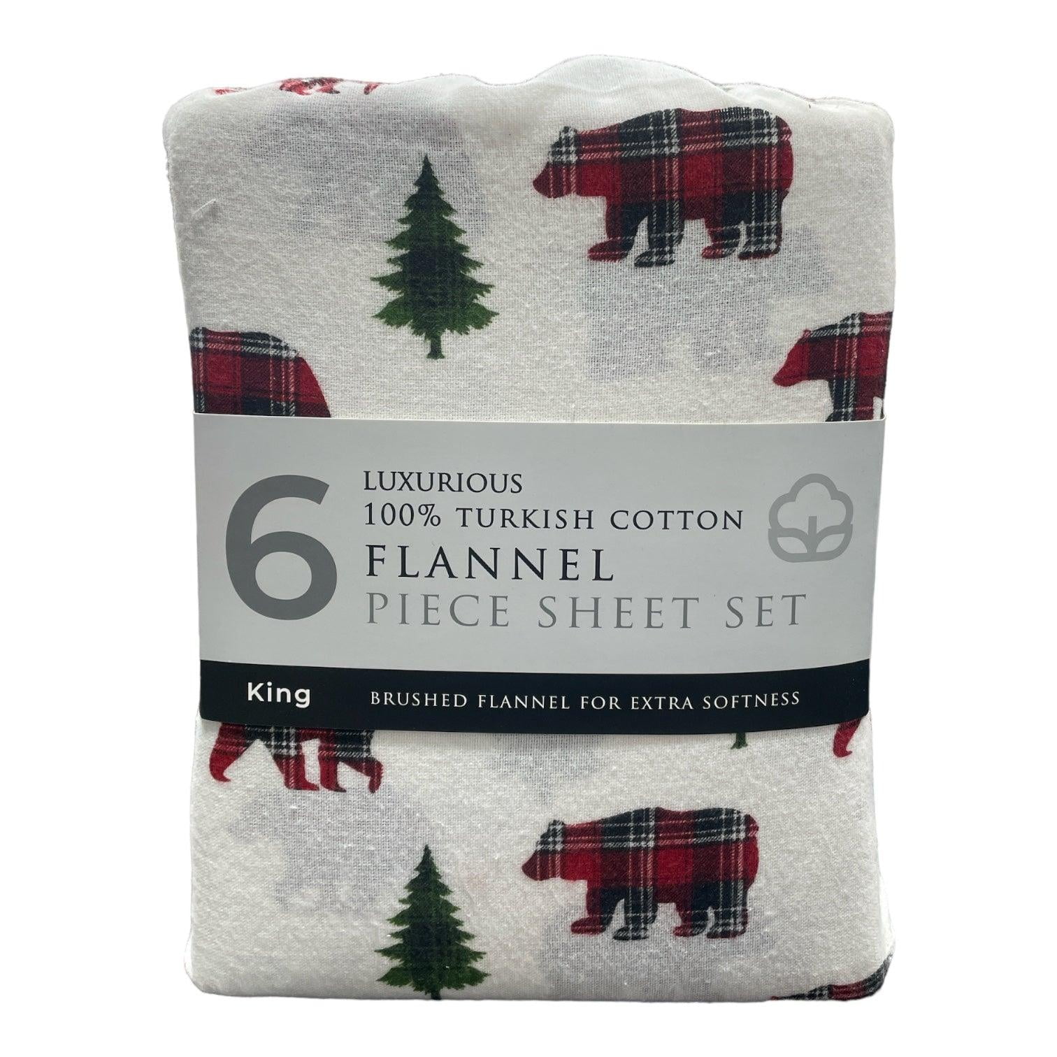 Luxury Turkish Cotton Flannel Sheet Set Flannel Plaid Bear