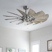 Luxury Tuscan Ceiling Fan, Large Size 17.375H x 52W, with Old World Style Elements, Antique Nickel Finish, UHP9473 from the Saybrook Collection by Urban Ambiance