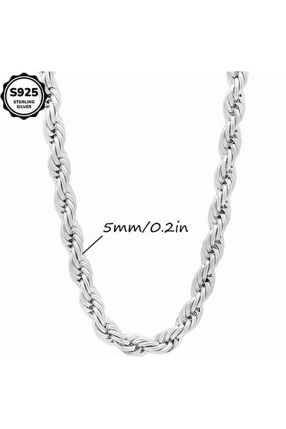 [Luxury Twisted Rope Necklace] 925 Sterling Silver Twisted Rope Chain Necklace | 5mm Italian Cut, Fashion Luxury,Hip Hop Trend, Perfect Gift for Wife,  - Gift Box, Everyday Elegance