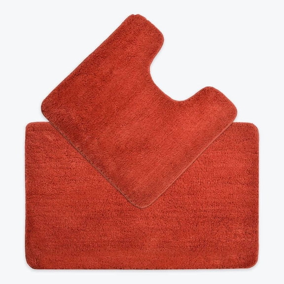 Luxury Two Piece Microfibre Bath and Pedestal Toilet Mat Set - Non Slip
