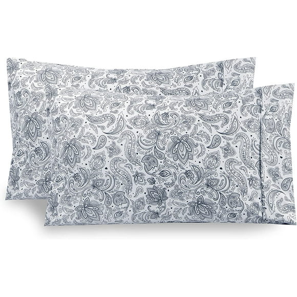 Luxury Ultra-Soft 2-Piece Pillowcase Set - 1500 Premium Hotel Quality Microfiber Double Brushed - Wrinkle Resistant, Standard/Queen, Paisley Pattern Navy Blue