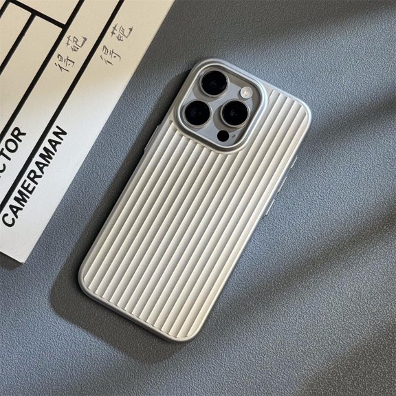 Luxury Ultra Thin Corrugated Pattern Case For iPhone 16 15 14 13 Pro Max Plus Shockprooof Plating Plain Hard PC Back Cover Cases Silver For iPhone 13 Pro