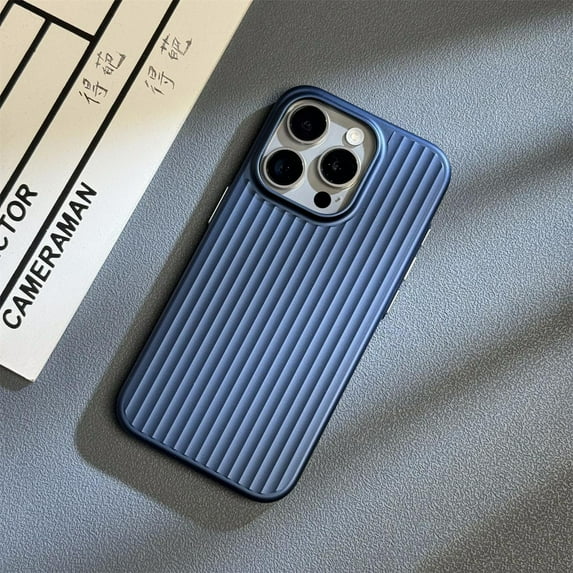 Luxury Ultra Thin Corrugated Pattern Case For iPhone 16 15 14 13 Pro Max Plus Shockprooof Plating Plain Hard PC Back Cover Cases Blue For iPhone 16 Plus