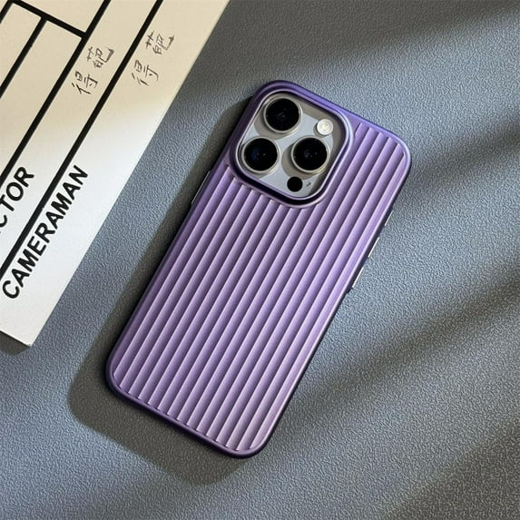 Luxury Ultra Thin Corrugated Pattern Case For iPhone 16 15 14 13 Pro Max Plus Shockprooof Plating Plain Hard PC Back Cover Cases Purple For iPhone 15 Pro