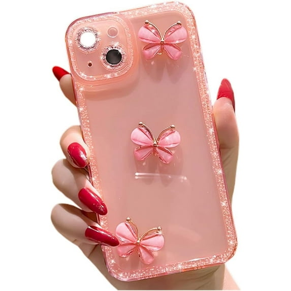 Luxury Unique Butterfly Bling Rhinestones TPU Phone case for iPhone 14 13 12 11 8 7 X XS XR Plus Pro Max Creative Trendy Skin-Friendly Protective Cover(Pink,14)