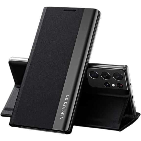 Luxury Unique Wear-Resistant Leather Flip Phone case for Samsung Galaxy S10 S9 S8 Plus 4G Shell Comfortable Skin-Friendly Anti-Drop Magnetic Bracket Protective Cover(Black,S10 Plus)