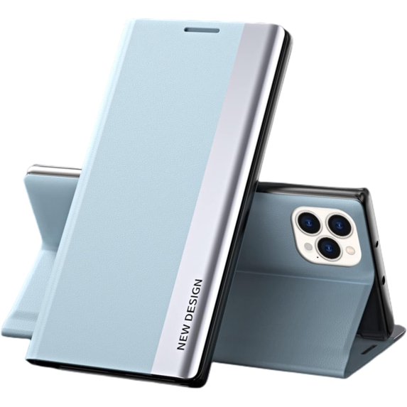 Luxury Unique Wear-Resistant Leather Flip Phone case for iPhone 14 13 12 11 8 7 X XS XR Plus Pro Max Mini Shell Smooth Anti-Drop Magnetic Bracket Protective Cover(Light Blue,12)