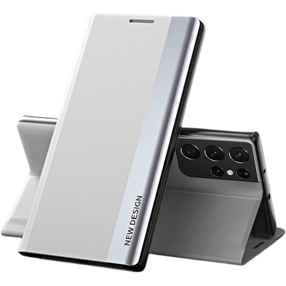 Luxury Unique Wear-resistant Leather Flip Phone case For Samsung Galaxy A72 A52 S A32 A22 A12 4G 5G Shell Comfortable Skin-friendly Anti-drop Magnetic Bracket Protective Cover(White,A72 4G/5G)