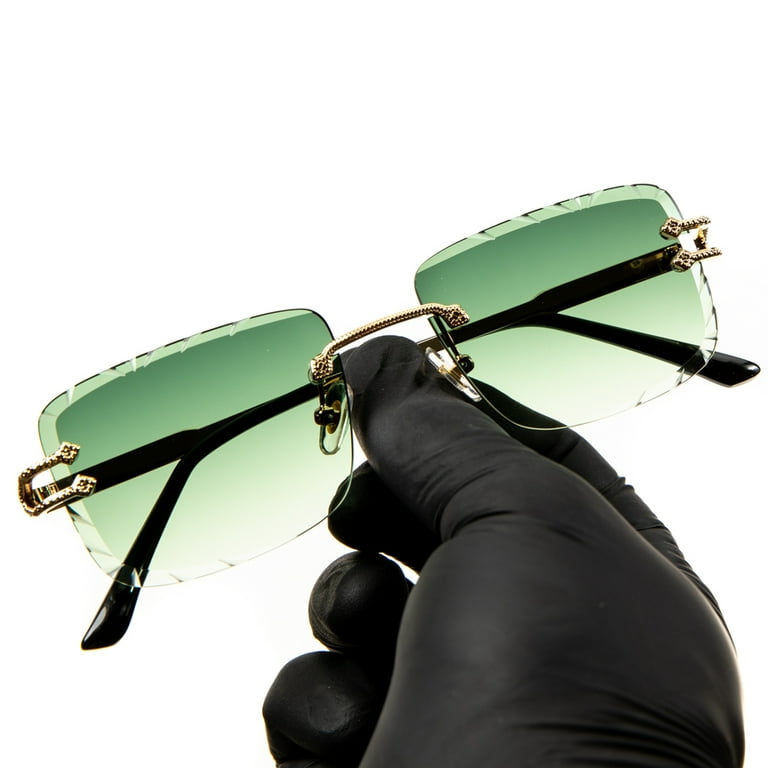 Street Knitted Rimless Square Sunglasses Green Tint Unisex