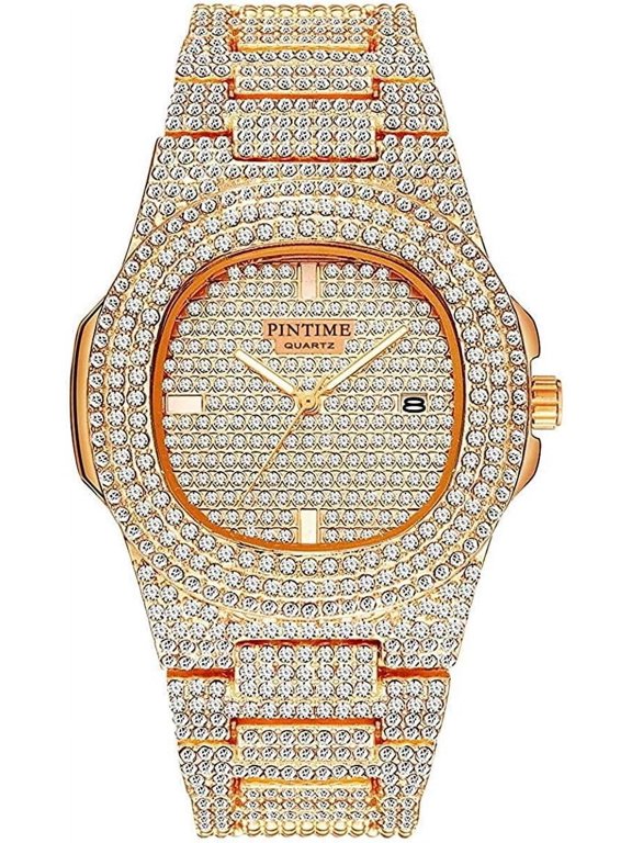 Luxury Unisex Watches Crystal Diamond Stainless Steel Watches Quartz Calendar Big Face Wrist Watch for Women Men