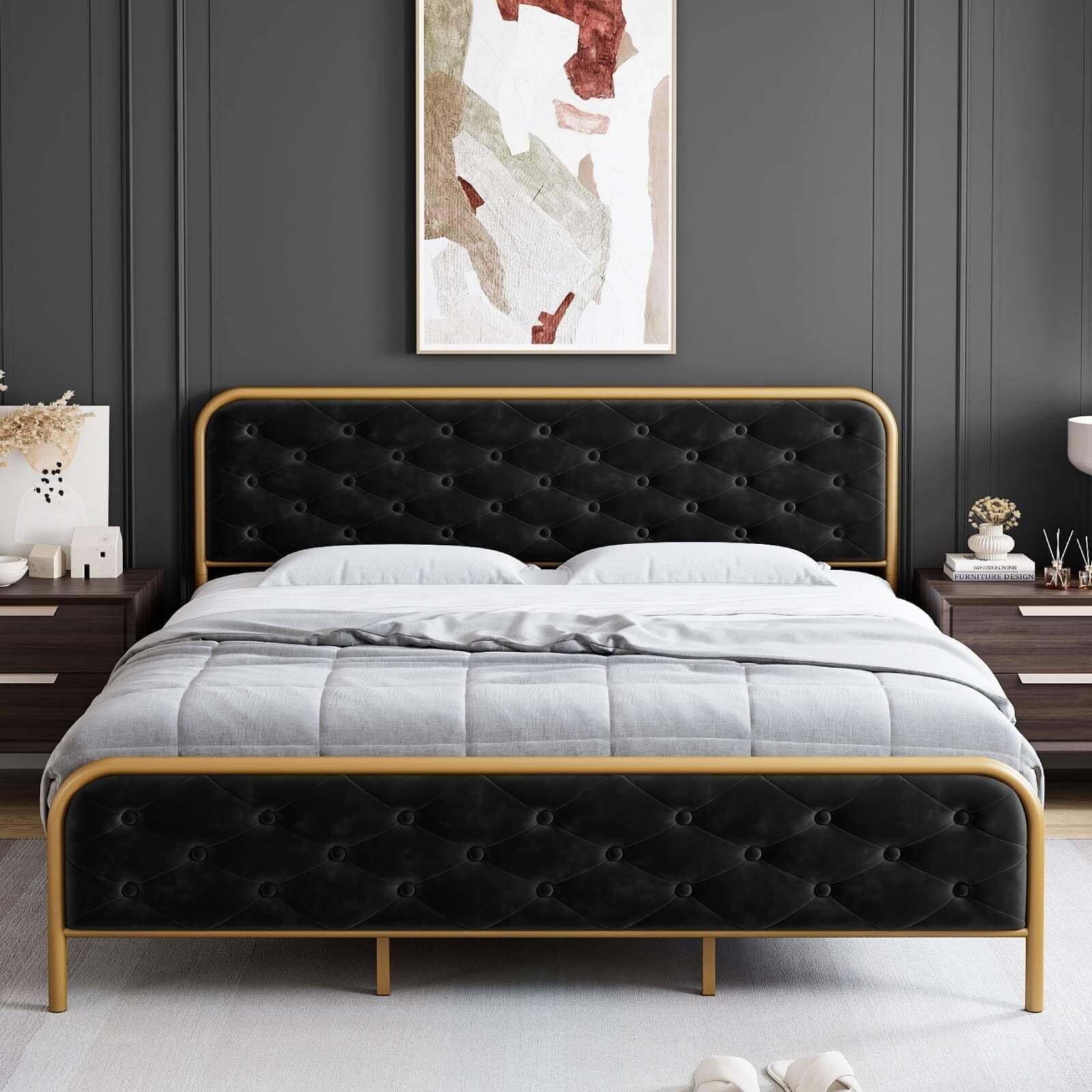 Black and gold tufted headboard discount