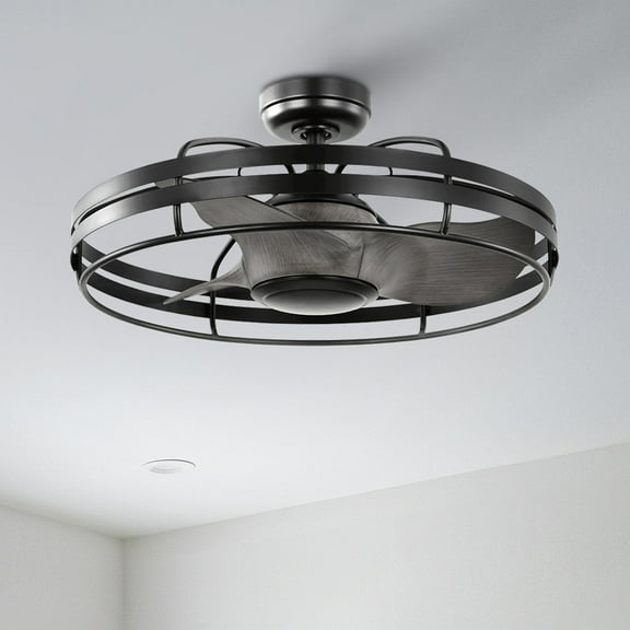 Luxury Urban Loft Ceiling Fan, Large Size: 13.625''H x 26''W, with Utilitarian Style Elements, Matte Black Finish, UHP9400 from the Krefeld Collection by Urban Ambiance