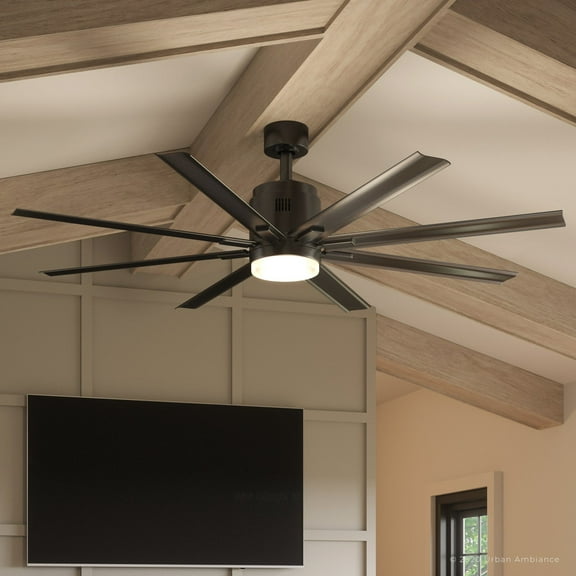 Luxury Urban Loft Indoor/Outdoor Ceiling Fan, 16.75''H x 72''W, with Industrial Style Elements, Modern Design, Olde Bronze Finish and Frosted Glass, UHP9053