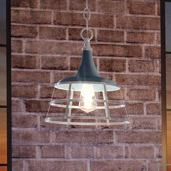 Luxury Urban Loft Indoor Pendant, 14.25''H x 12''W, with Utilitarian Style Elements, Industrial Design, Gray Blue Finish, UHP3852