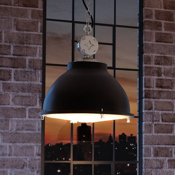 Luxury Urban Loft Indoor Pendant, 17.625''H x 17.375''W, with Utilitarian Style Elements, Industrial Design, Charcoal Finish and Clear Patterned, UHP3841