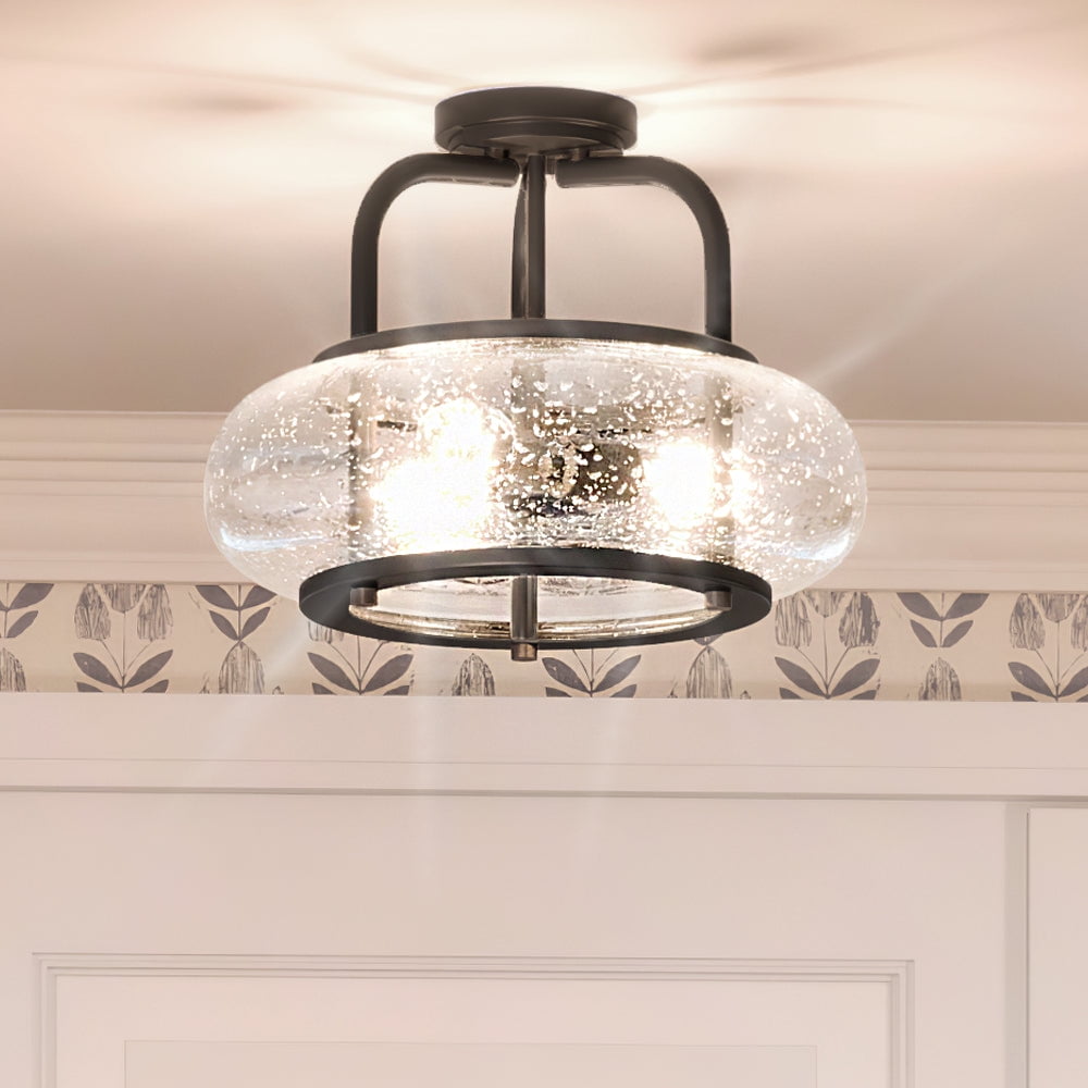 Luxury Utilitarian Indoor Ceiling Light, 12.00''H x 16.00''W, with Coastal Style Elements, Nautical Design, Black Bronze Finish and Clear Seeded Glass, UQL3311