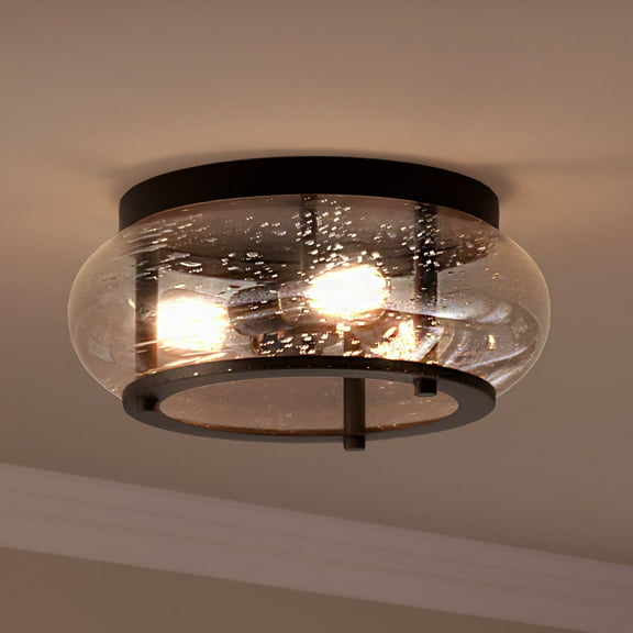 Luxury Utilitarian Indoor Ceiling Light, 7.00''H x 16.00''W, with Coastal Style Elements, Nautical Design, Black Bronze Finish and Clear Seeded Glass, UQL3301