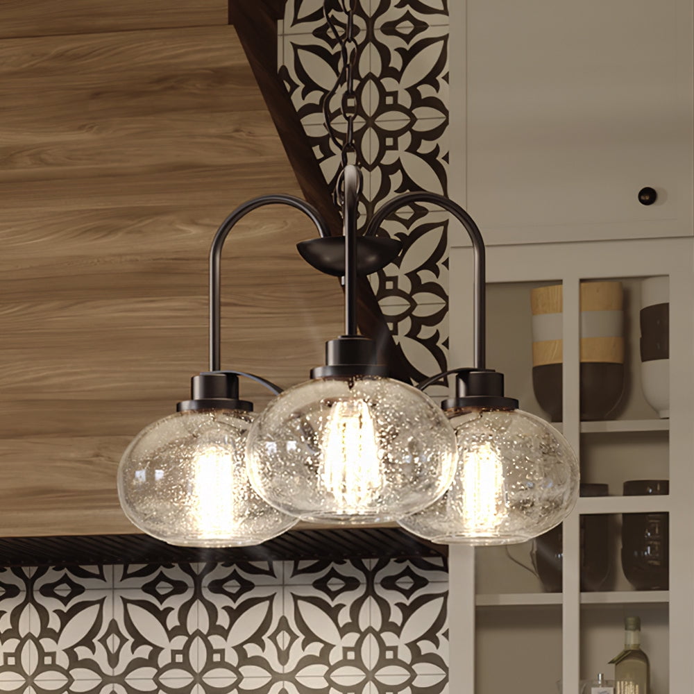 Luxury Utilitarian Indoor Chandelier, 16.50''H x 22.00''W, with Coastal Style Elements, Nautical Design, Black Bronze Finish and Clear Seeded Glass, UQL3351