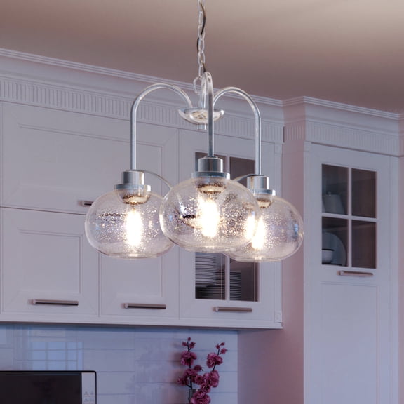 Luxury Utilitarian Indoor Chandelier, 16.50''H x 22.00''W, with Coastal Style Elements, Nautical Design, Brushed Nickel Finish and Clear Seeded Glass, UQL3350
