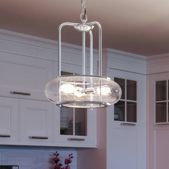 Luxury Utilitarian Indoor Chandelier, 20.00''H x 16.00''W, with Coastal Style Elements, Nautical Design, Brushed Nickel Finish and Clear Seeded Glass, UQL3340