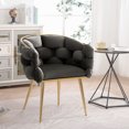 thumbnail image 1 of Luxury Velvet Accent Chair, Modern Upholstered Chair with Metal Frame, Stylish Woven Back, Gold Frame, Single Leisure Arm Chair for Living Room, Bedroom, Office, Balcony, Black, 1 of 7