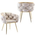 thumbnail image 1 of Luxury Velvet Accent Chair Set of 2, Modern Upholstered Chair with Metal Frame, Stylish Woven Back, Gold Frame, 2pcs Single Leisure Arm Chair for Living Room, Bedroom, Office, Balcony, Beige, 1 of 8
