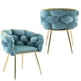thumbnail image 1 of Velvet Dining Chair Set of 2, Modern Hand Woven Side Chair with Golden Metal Legs, Upholstered Vanity Chairs for Dining Room, Bedroom, Office, Living Room, Blue, 1 of 9
