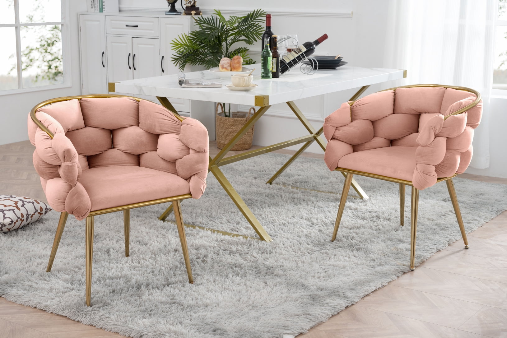 Triple Tree Modern Velvet Solid Print Accent Armchair, Pink (Set of 2)