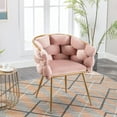 thumbnail image 1 of Luxury Velvet Barstools, Modern Sofa Chair with Golden legs, Single Make-up Chair with C-shaped Backrest, Household Dresser Stool for Bedroom, Office, Living Room, Pink, 1 of 9