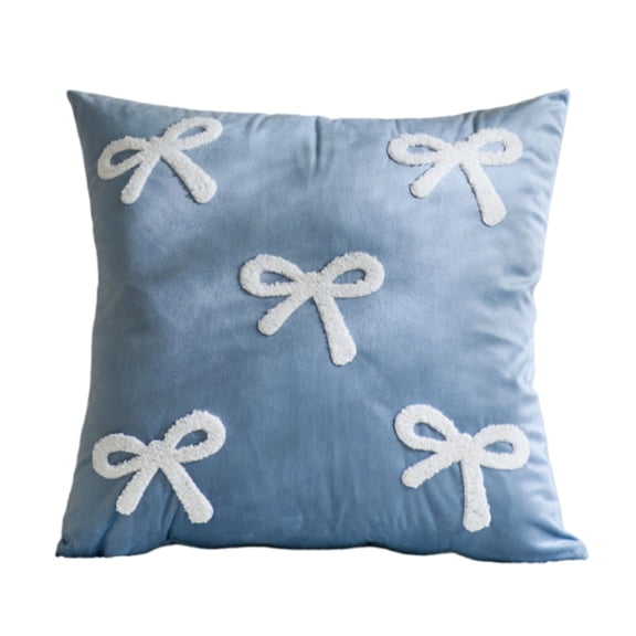 Luxury Velvet Bow Throw Pillow Covers 18x18 - Elegant Bow Decor Pillowcases, Romantic Valentine’s Day Decorations for Cozy Sofa, Bed & Room Accents, Plush Cushion Covers for Home Decor (Blue)