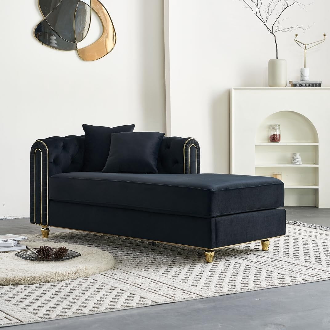 Luxury Velvet Chaise Lounger - Modern Tufted Back Lounge Chair for ...