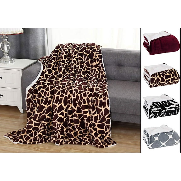 Luxury Velvet Christmas Prints Fleece Sherpa, Throw/Blanket -Holiday Theme Home Decor,Fuzzy Warm and Cozy Throws for Winter Bedding, Couch and Gift, 50" x 60 inch, Giraffe
