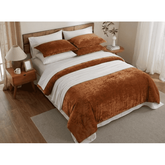 Luxury Velvet Comforter Set 9 pcs -Copper Orange, Queen size