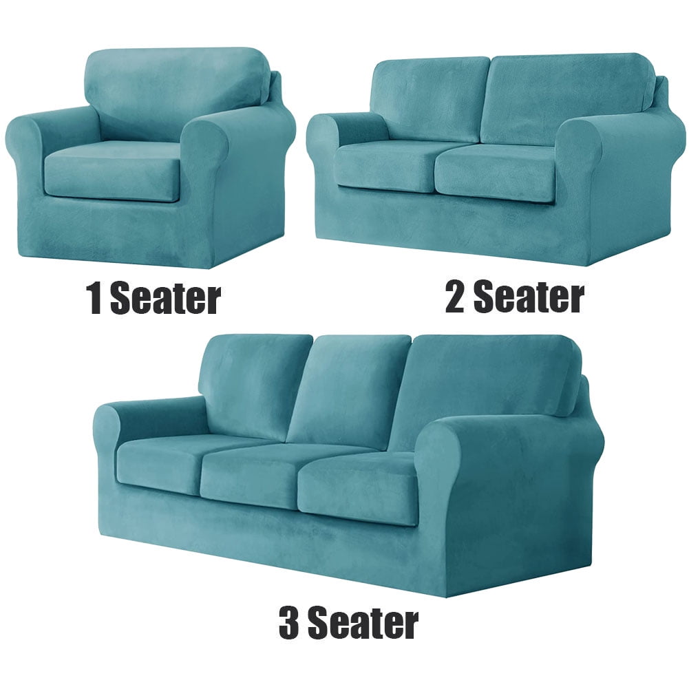Luxury Velvet Couch Cover 3 Piece Stretch Sofa Covers for 1 Cushion Couch Thick Soft Spandex Sofa Slipcover Living Room Anti Slip Dogs Pet Furnitre Protector, Blue, Armchair Cover